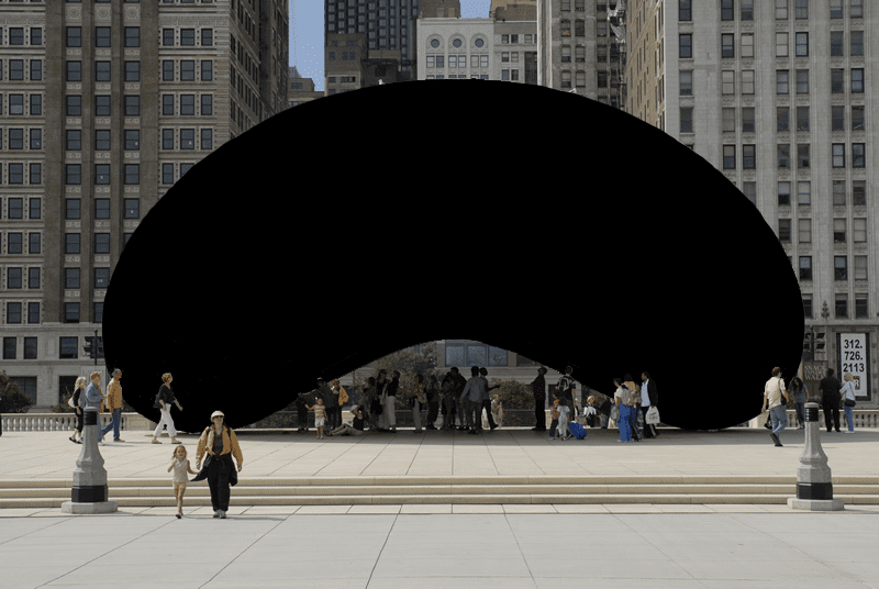 Anish Kapoor’s “Cloud Gate” (2006) following the artist’s recent recoating in Vantablack