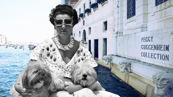 Peggy Guggenheim and her beloved Lhasas | Image source: viaggidiarchitettura.it