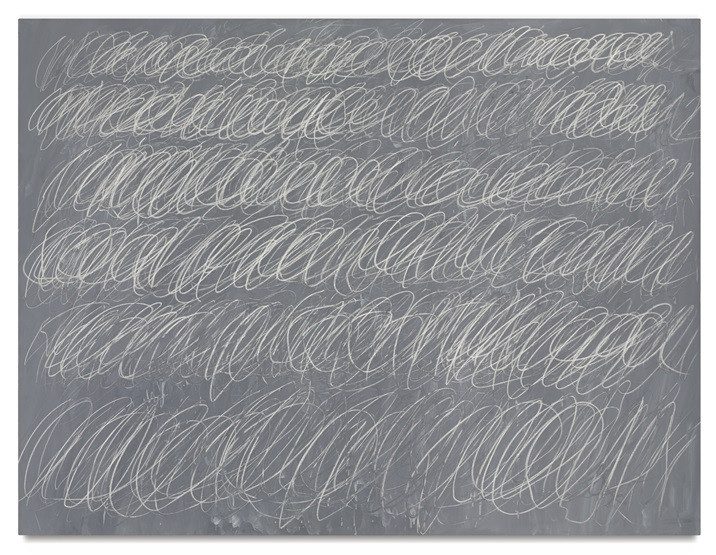 A series of white scribbles on a grey background - Twombly's Untitled