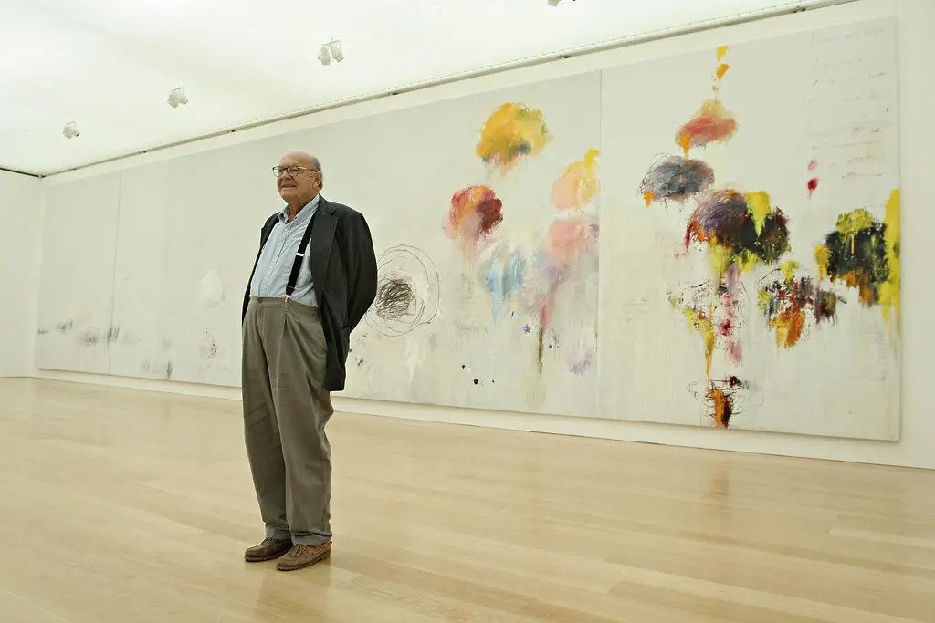 Mr Twombly with his painting 1994 Untitled (Say Goodbye Catullus, to the Shores of Asia Minor)