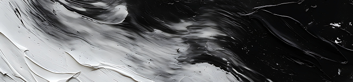 An abstract black and white painting showcasing dynamic white brush strokes on a deep black canvas.